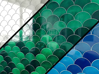 Colorful Fish Scale Tiles for Wall Decoration White Green Blue Patterns 3d model