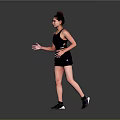 A Woman In Black Athletic Outfit Running On Gray Background With Sneakers