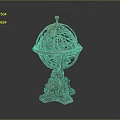 Vintage Decorative Globe Ornament With Intricate Metal Framework And Carved Base