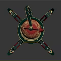 Ornate Mechanical Device With Red Teapot Top Green Structure Mechanical Legs And Golden Decorations
