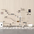 Modern Cat Play Area With Wall Shelves Decorative Art Toys And Rugs