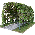 Lush Living Plant Wall Arched Structure With Vine Plants Stone Path And Grass