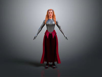 Red Haired Female Character In Silver Top And Red Long Skirt Design 3d model