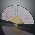 Traditional Handheld Fan With Pink Cherry Blossom Pattern And Light Wood Frame