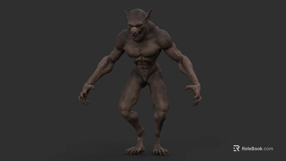 Mythical Werewolf Creature With Muscular Body Sharp Claws And Pointed Ears Standing Pose 3d model 