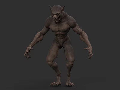 Mythical Werewolf Creature With Muscular Body Sharp Claws And Pointed Ears Standing Pose 3d model