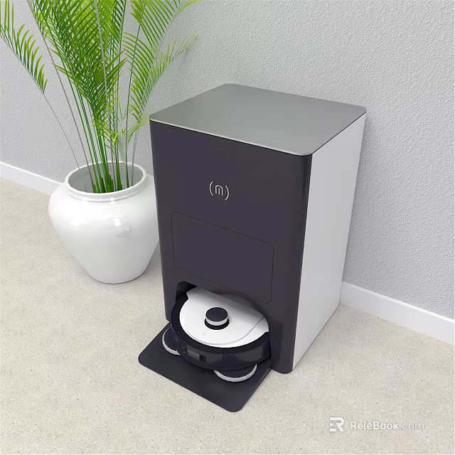Modern Step On Trash Can With Pedal Design In Home Interior With Potted Plant 3d model 