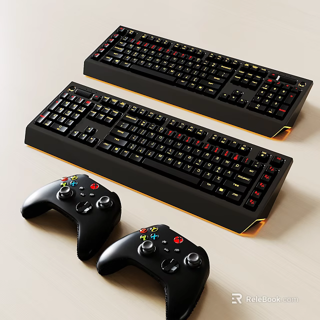 Black Computer Keyboards and Game Controllers with Golden Edges Modern Design 3d model