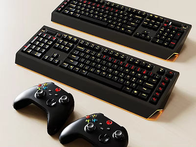 Black Computer Keyboards and Game Controllers with Golden Edges Modern Design 3d model