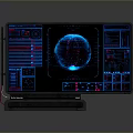 Advanced Computer Monitor with Digital Globe Multi Panel Data Interface and Blue Red Illuminated Design 3d model