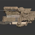 Damaged Rock Scene Component With Metal Frames And Debris Interior Details