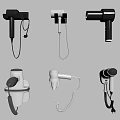 Wall Mounted Hair Dryers in Various Styles and Designs on White Wall