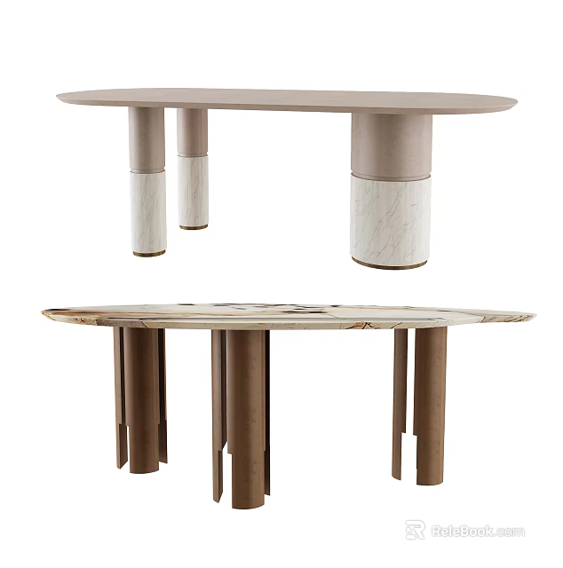 Elegant Oval Dining Table Featuring Textured Top And Unique Multi Leg Design 3d model 