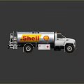 Shell White Tanker Truck With Yellow Logo Fuel Delivery Tank And Surface Reflection