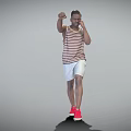 Man in Striped Tank Top White Shorts Red Sneakers Practicing Boxing Stance on Gray Background