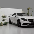 White Mercedes Car Display With Green Plant Decorations Frames And Lanterns