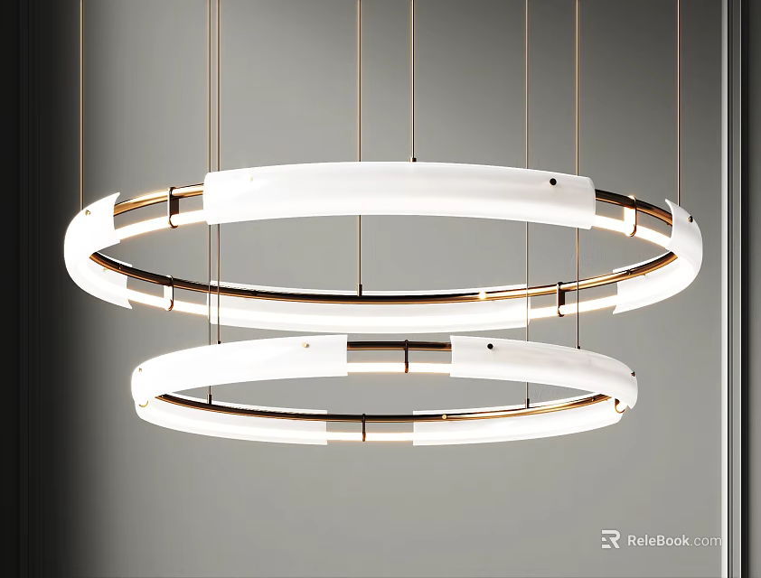 Modern Double Ring Chandelier With White And Gold Circular Design For Ceiling 3d model 