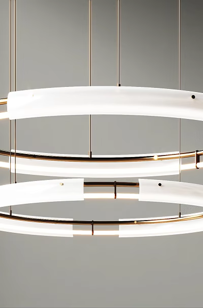 Modern Double Ring Chandelier With White And Gold Circular Design For Ceiling 3d model