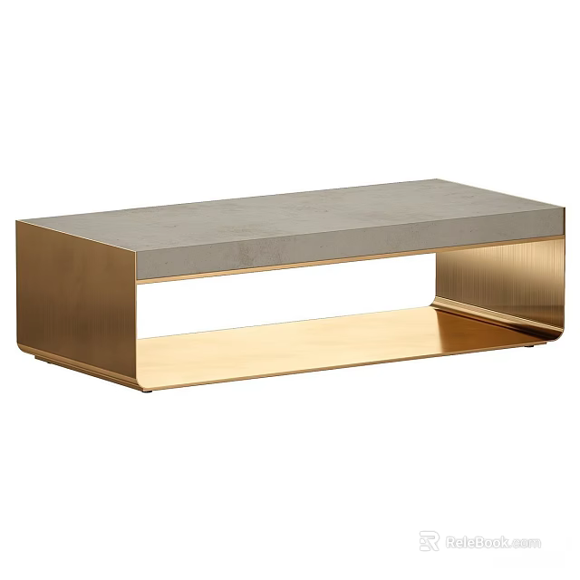 Modern Luxury Living Room Coffee Table With Grey Rectangular Top And Polished Gold Metal Base 3d model 
