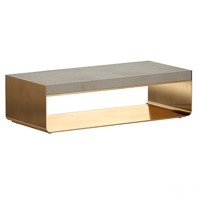 Modern Luxury Living Room Coffee Table With Grey Rectangular Top And Polished Gold Metal Base 3d model