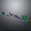 Enchanted Purple Blue Fantasy Sword with Magic Book Lantern Stool and Green Elements