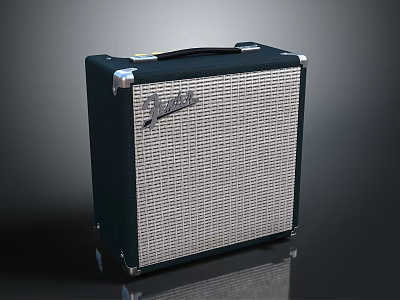 Black Fender Guitar Amplifier Featuring Grill Mesh Metal Corners And Handle 3d model