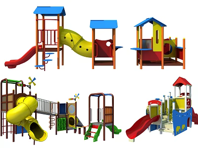 Colorful Playground Equipment With Slides Climbing Structures And Various Designs 3d model