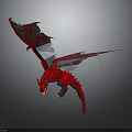 Detailed Red Dragon 3D Model with Wings in Block Style Flying Pose