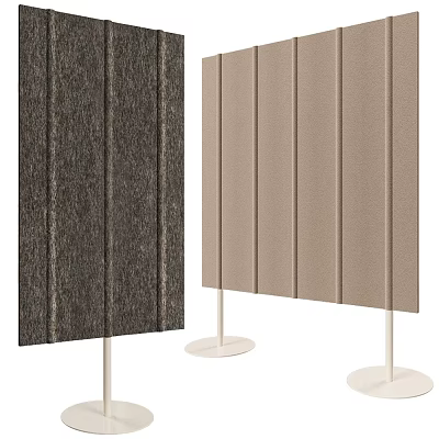 Upholstered Room Dividers With Vertical Panels In Dark Gray And Light Beige On White Bases 3d model