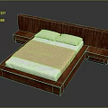Modern Wooden Double Bed With Headboard Bedside Tables Mattress And Pillows