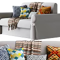 Modern Light Gray Sectional Sofa with Various Patterned Pillows and Striped Tassel Throw Blanket 3d model