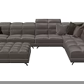 Modern L shaped Gray Sofa Set with Ottoman and Decorative Throw Pillows 3d model