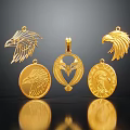 Gold Eagle Head Jewelry Pendants With Round And Heart Shaped Designs