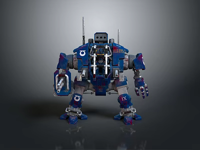 Blue Armored Mech Robot Game Movie Character with Mechanical Arms and Legs 3d model