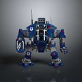 Blue Armored Mech Robot Game Movie Character with Mechanical Arms and Legs