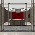 Elegant Private Room Interior Design With Red Backdrop Chandelier And Dining Table 3d model