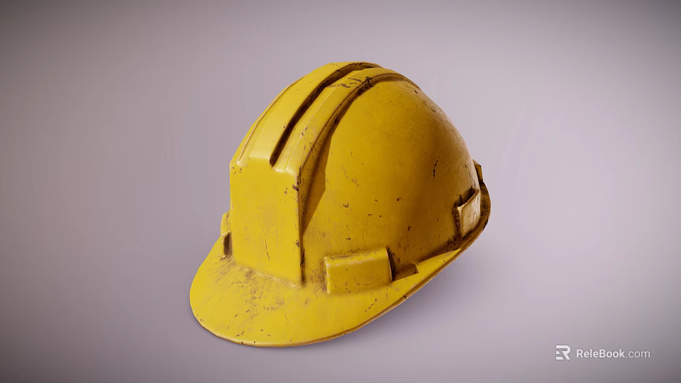 Yellow Worn Construction Hard Hat With Weathered Texture And Dents 3d model 