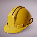 Yellow Worn Construction Hard Hat With Weathered Texture And Dents 3d model