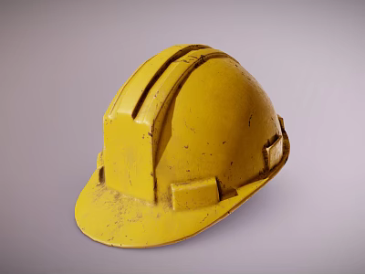Yellow Worn Construction Hard Hat With Weathered Texture And Dents 3d model