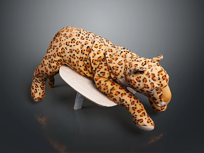 Soft Leopard Print Plush Stuffed Toy Lying On White Display Board Surface 3d model