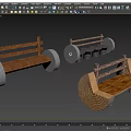 Natural Wooden Landscape Seats With Log Benches And Stone Wheel Bases
