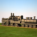 Black Steam Train Model Showcased On Green Grass With Blue Sky Background 3d model