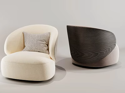 Modern Stylish Lounge Chairs with Cream Upholstery Dark Wood Grain and Herringbone Pillow 3d model