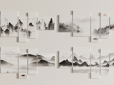 New Chinese Landscape Painting Hanging Painting 3d model