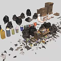 Assorted Waste Items With Black Trash Bags Colorful Bottles Cardboard Boxes And Scattered Debris