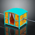 Traditional Palanquin Model With Blue Roof Yellow Body And Red Patterns And Wooden Carrying Poles
