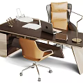 Modern Office Desk Setup With Ergonomic Chair Laptop Desk Lamp And Decorations