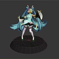 3D Anime Character Model With Long Turquoise Hair Rabbit Ears And Black Display Base