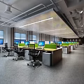 Modern Public Office Space With Multiple Workstations Computer Monitors And Natural Light From Windows 3d model