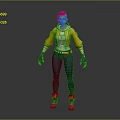 3D Game Character With Pink Hair Yellow Hoodie Dark Pants Yellow Boots And Gloves